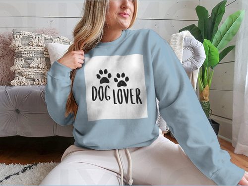 Dog Lover Cartoon Style Typography with Dog Paws Silhouette Design for