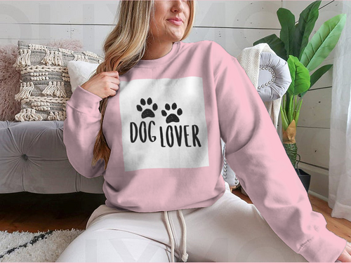 Dog Lover Cartoon Style Typography with Dog Paws Silhouette Design for