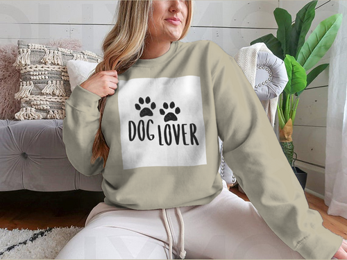 Dog Lover Cartoon Style Typography with Dog Paws Silhouette Design for