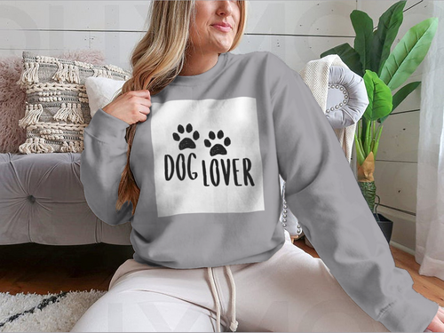 Dog Lover Cartoon Style Typography with Dog Paws Silhouette Design for